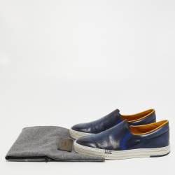 Pre Owned Berluti Blue Leather Eden Scritto Loafers Size 40.5