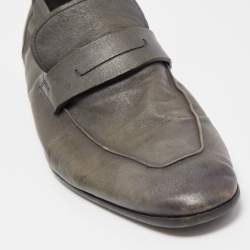 Berluti Grey Leather Lorenzo Slip On Loafers Size 42.5