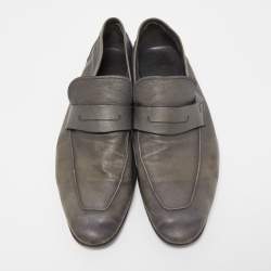 Berluti Grey Leather Lorenzo Slip On Loafers Size 42.5
