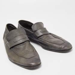 Berluti Grey Leather Lorenzo Slip On Loafers Size 42.5
