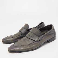 Berluti Grey Leather Lorenzo Slip On Loafers Size 42.5