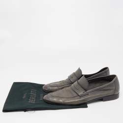 Berluti Grey Leather Lorenzo Slip On Loafers Size 42.5