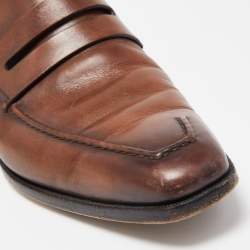 Pre Owned Berluti Brown Leather Lorenzo Penny Slip On Loafers Size 42