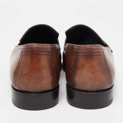 Pre Owned Berluti Brown Leather Lorenzo Penny Slip On Loafers Size 42