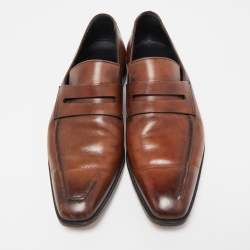 Pre Owned Berluti Brown Leather Lorenzo Penny Slip On Loafers Size 42