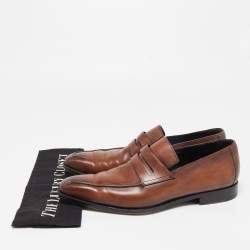 Pre Owned Berluti Brown Leather Lorenzo Penny Slip On Loafers Size 42