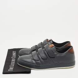 Berluti Grey Leather Velcro Low Top Sneakers Size 43
