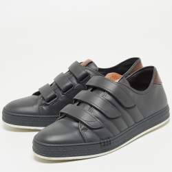 Berluti Grey Leather Velcro Low Top Sneakers Size 43