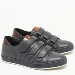 Berluti Grey Leather Velcro Low Top Sneakers Size 43