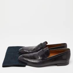 Pre Owned Berluti Black Leather Penny Slip On Loafers Size 45