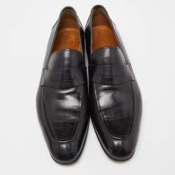 Pre Owned Berluti Black Leather Penny Slip On Loafers Size 45
