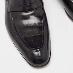 Pre Owned Berluti Black Leather Penny Slip On Loafers Size 45