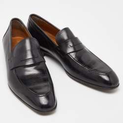 Pre Owned Berluti Black Leather Penny Slip On Loafers Size 45