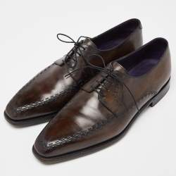 Berluti Two Tone Brown Leather Lace Up Derby Size 43