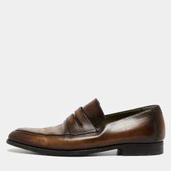 Berluti Brown Leather Penny Slip On Loafers Size 43