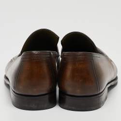 Berluti Brown Leather Penny Slip On Loafers Size 43