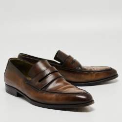 Berluti Brown Leather Penny Slip On Loafers Size 43