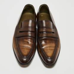 Berluti Brown Leather Penny Slip On Loafers Size 43