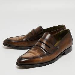 Berluti Brown Leather Penny Slip On Loafers Size 43