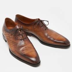 Berluti Brown Galet Scritto Leather Alessandro Oxfords Size 45