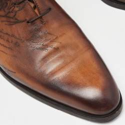 Berluti Brown Galet Scritto Leather Alessandro Oxfords Size 45