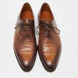 Berluti Brown Galet Scritto Leather Alessandro Oxfords Size 45