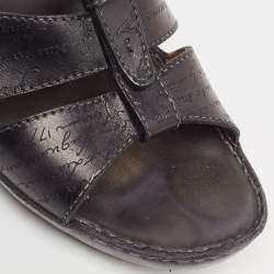 Berluti Black Embossed Leather Slides Size 43.5