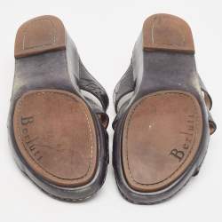 Berluti Black Embossed Leather Slides Size 43.5