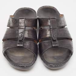 Berluti Black Embossed Leather Slides Size 43.5