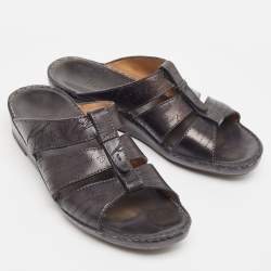 Berluti Black Embossed Leather Slides Size 43.5