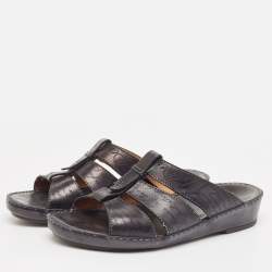 Berluti Black Embossed Leather Slides Size 43.5