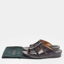 Berluti Black Embossed Leather Slides Size 43.5