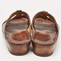 Berluti Brown Scritto Leather Slide Sandals 43.5