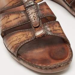 Berluti Brown Scritto Leather Slide Sandals 43.5
