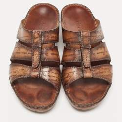 Berluti Brown Scritto Leather Slide Sandals 43.5