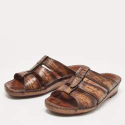 Berluti Brown Scritto Leather Slide Sandals 43.5