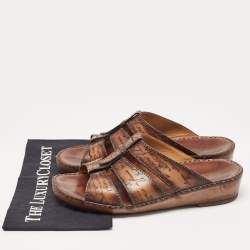 Berluti Brown Scritto Leather Slide Sandals 43.5