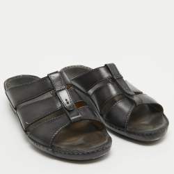 Berluti Grey Leather Slide Sandals 43.5