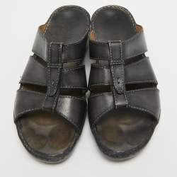 Berluti Grey Leather Slide Sandals 43.5