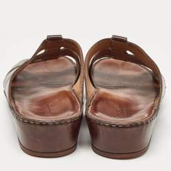 Berluti Dark Brown Leather Slide Sandals 43.5