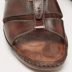 Berluti Dark Brown Leather Slide Sandals 43.5