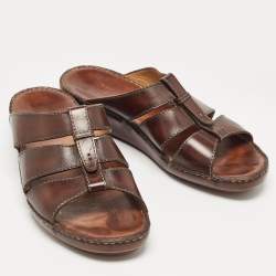 Berluti Dark Brown Leather Slide Sandals 43.5