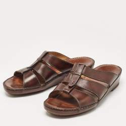 Berluti Dark Brown Leather Slide Sandals 43.5