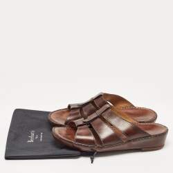 Berluti Dark Brown Leather Slide Sandals 43.5
