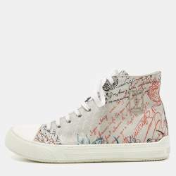 Berluti Grey Calligraphy Canvas High Top Sneakers Size 43.5