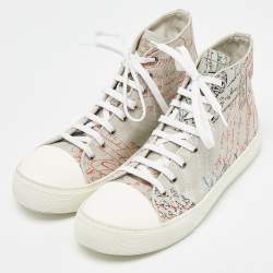 Berluti Grey Calligraphy Canvas High Top Sneakers Size 43.5