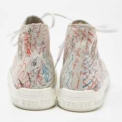 Berluti Grey Calligraphy Canvas High Top Sneakers Size 43.5
