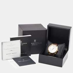 Pre Owned Bernhard H.Mayer Silver Rose Gold PVD Plated Stainless Steel Leather Mecanique BH30/CWR Men's Wristwatch 44 mm