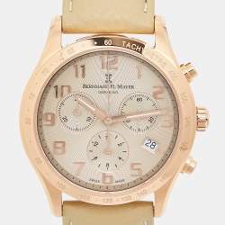 Bernhard H. Mayer Khaki Rose Gold PVD Coated Stainless Steel Leather Iris Chronograph BH13/DWR Unisex Wristwatch 38 mm