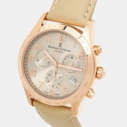 Bernhard H. Mayer Khaki Rose Gold PVD Coated Stainless Steel Leather Iris Chronograph BH13/DWR Unisex Wristwatch 38 mm